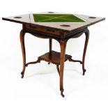 An early 20thC envelope card table, the shaped top on cabriole legs, joined by an elaborate undertie