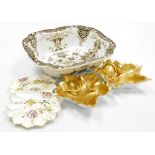 A Royal Doulton Birds and Wild Geranium pattern wash bowl, with a shaped edge, decorated with leaves