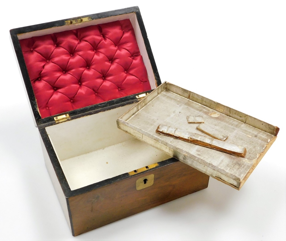 A 19thC walnut jewellery box, of rectangular form with metal escutcheon and cartouche, with part fit - Image 2 of 2