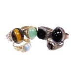 A group of various dress rings, to include four silver and stone set signet rings, gold plated dress