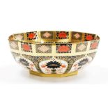 A Royal Crown Derby porcelain Imari pattern bowl, of shaped form, red stamp to underside, second, 24