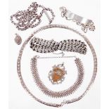 A group of silver jewellery, to include a silver curb link bracelet, 20cm long, miniature silver loc