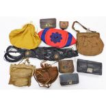 Various evening wear, mid 20thC Art Deco style and another evening purses, other purse with metal mo