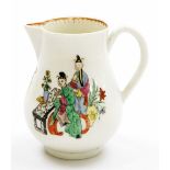 An 18thC first period Worcester sparrow beak porcelain cream jug, decorated with Oriental figures on