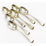 A set of six associated Victorian silver old English pattern teaspoons, with engraved initial to eac