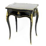 A 19thC Louis XV style ebonised and ormolu mounted ladies dressing table, the Boulle inlaid and shap