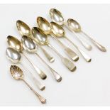 A collection of various silver teaspoons, to include three silver old English pattern teaspoons, fid