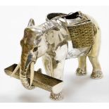 An early 20thC silver plated and glass centrepiece or posy holder, in the form of an elephant, with