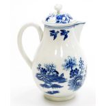 A late 18thC first period Worcester porcelain milk jug and cover, in the blue and white fence patter