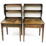 A pair of Gillow & Co oak display desks, each with fixed back shelves and slopes, above a frieze dra