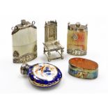 A collection of small silver and white metal mounted items, including a miniature silver chair, Birm