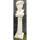 A classical type composition bust of Apollo, 48cm high, on a reeded Corinthian column base, 137cm hi