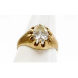 A 9ct gold single stone set dress ring, set with oval imitation diamond, in a claw setting, ring siz