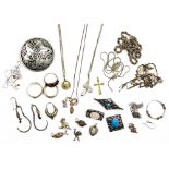 A quantity of silver and other jewellery, to include chain necklaces, stone set rings, charms, etc.