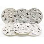 A set of six Ridgway Pottery Homemaker plates, each in black and white design, 25cm diameter.