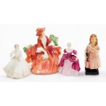 A collection of porcelain figures, to include Royal Doulton figure of Lydia, 12cm high, Coalport fi