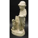 A 20thC plaster figure group, of child aside begging poodle, with water fountain, on shaped base, un
