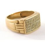 A 9ct gold gents signet ring, set with pavé set rectangular panel, with 0.25cts of diamonds, with sh