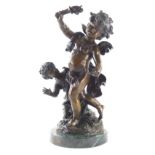 After Auguste Moreau, dancing cherubs, scantily clad on marble finish base, bronze, titled,