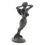 A Dodwell lead car mascot, formed as a naked female with arms to her head, on shaped base, stamped 1