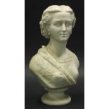 A 19thC Copeland E M Mellow Parian bust, the lady quarter profile, on inverted circular base, entitl