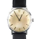 A vintage gentleman's Longines wristwatch, in chrome plated case, with baton and Arabic numerals, 3c