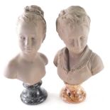 After Fuschi. A pair of Bessi busts of children, each quarter profile on inverted cicular marble fin