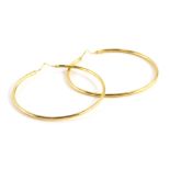 A pair of large hoop earrings, of thin plain design, yellow metal, unmarked, believed to be 9ct gold