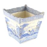 A 19thC blue and white transfer printed Arcadian Chariots planter, of square tapering form, typicall