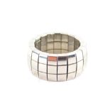 A Calvin Klein stainless steel dress ring, marked D7, ring size O½, boxed.