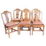 A set of six 19thC elm Chippendale design kitchen chairs, with shaped cresting rails, pierced invert