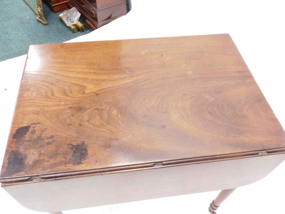 A George III mahogany Pembroke table, the D end top raised above a single freeze draw with lion mask - Image 2 of 2