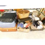 Various cases, wicker stair basket, CDs, house hold China effects, etc. (contents under 1 table)