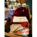 Ladies fashion, red suede boots, evening bag, child's records, 101 Dalmatian's, etc. (a quantity)