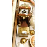 A brass cased mantel clock, a 1930's teapot transfer printed to Mrs North with raised mouldings, wal