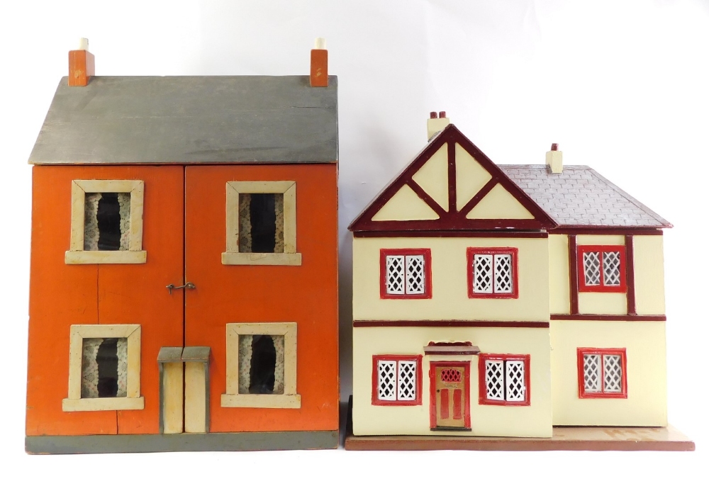 Two scratch built doll's houses, one with contents.