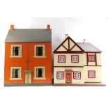 Two scratch built doll's houses, one with contents.