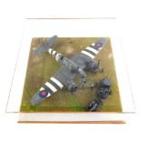 A diorama of a Bristol Beaufighter NE429 P-65 No 489 (NZ) Squadron, RAF Langham July 1944, with fig