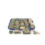 A group of kit built armored tanks, barbed wire fence, accessories, etc. (1 box)