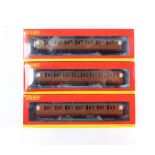 Hornby OO gauge BR teak 61ft 6" corridor coaches, including R4599 First Class coach and R4600 Third