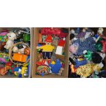 Various toys and games, railway clock, pull along train, tambourine, puzzle balls, clowns, etc. (3 b