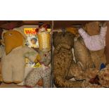 Various cuddly toys, bears and stuffed animals, The Wombles Guide, etc. (2 boxes)