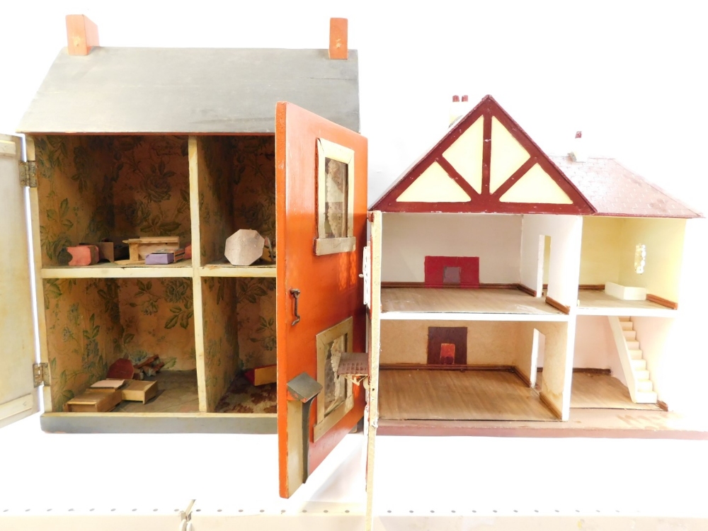 Two scratch built doll's houses, one with contents. - Image 2 of 2