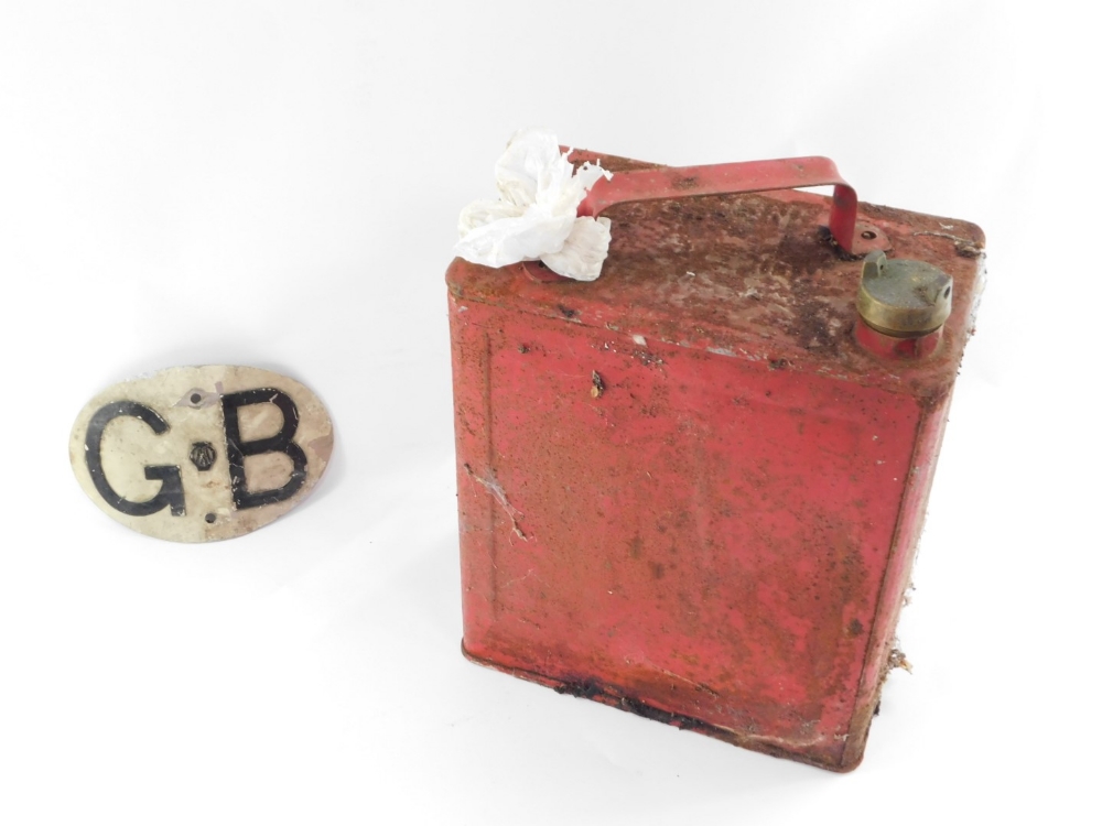 A vintage red petrol can, and a GB car sign. (2) - Image 2 of 4