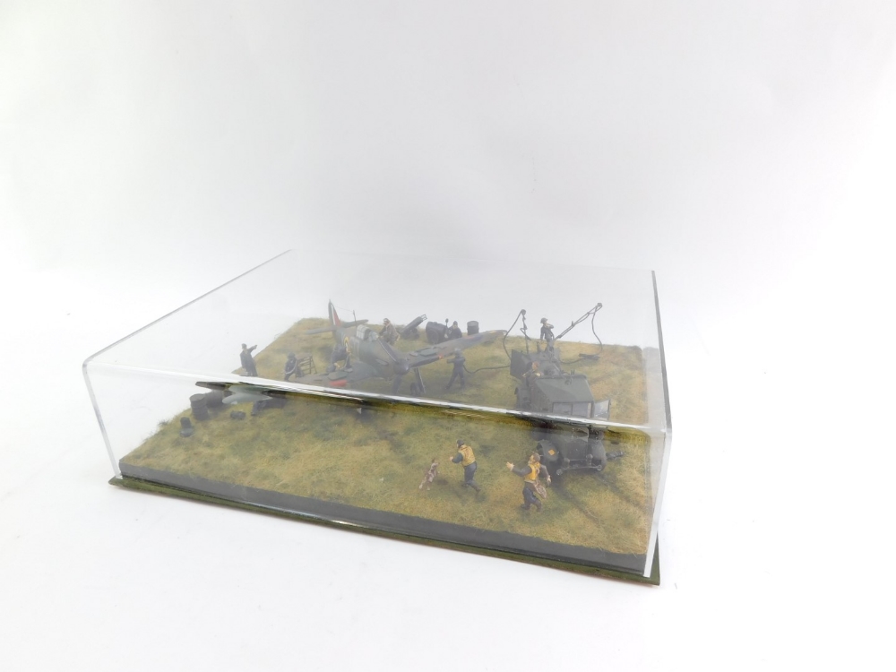 An diorama of a Mk1 Hawker Hurricane, 1:48 scale, Battle of Britain scene with figures, in a perspex - Image 2 of 2