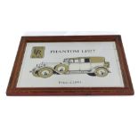 A Rolls Royce Phantom mirror, numbered 1,1927, price £1,850, with Rolls Royce badge and car on plain