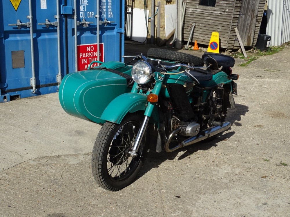 A 1976 URAL Tricycle Sidecar, registration PA0 737P, petrol, 649cc, green, first registered 01/01/19