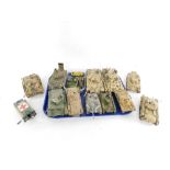 A group of kit built tanks, with armored painted detailing, die cast army vehicles, etc. (1 tray and