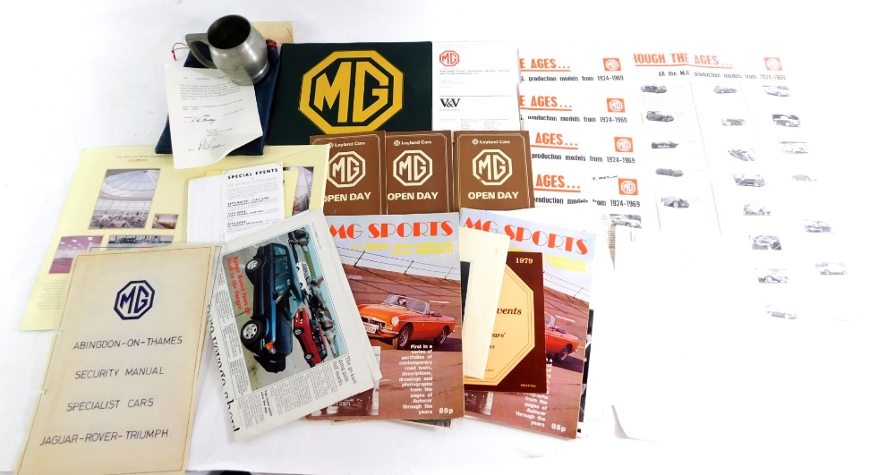 A group of MG ephemera, to include black and white photographs of dinners, MG open day booklets, V&V