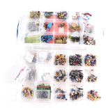 OO gauge figures and accessories, a large quantity in divider case, including men, women, animals, f